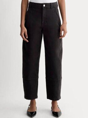 Everlane Womens Utility Barrel Pants Cropped Black High Rise Organic Cotton Sz 2